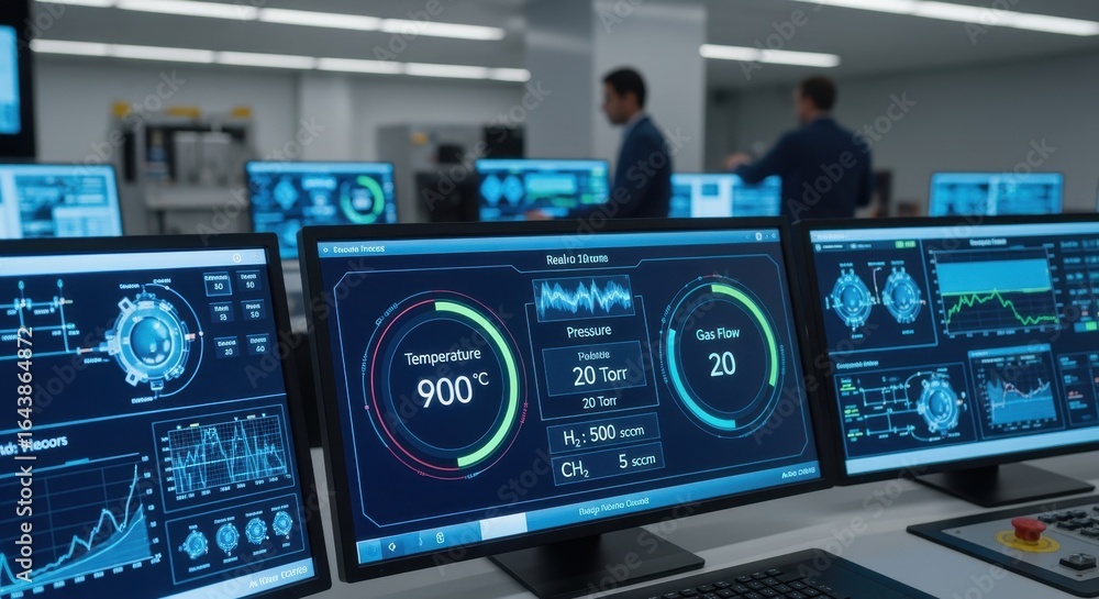 Aufkleber diamond semiconductor reactor control room featuring digital displays with temperature pressure and 