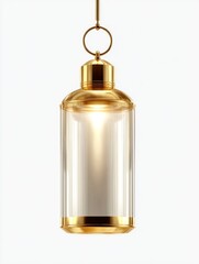 Elegant glass lantern with a golden finish. Perfect for modern and stylish interiors. This lighting piece adds warmth and charm to any space. Ideal for home decor. AI