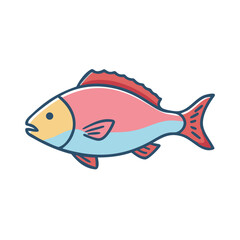 Stylized fish vector icon in pink, blue, and yellow