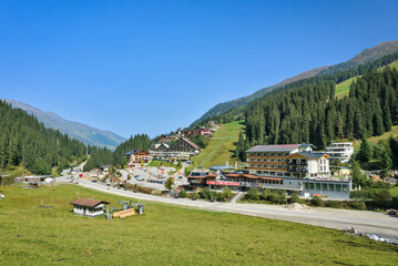 Hochfügen, Austria: A view of the alpine village and ski resort of Hochfügen, with its hotels and...
