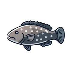 Cartoon speckled grouper fish on black background studio shot