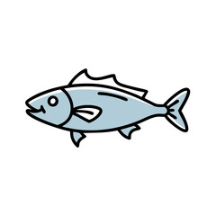 Stylized blue fish illustration on black background design element