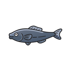 Stylized blue fish illustration swimming in a black background