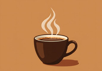 Steaming hot coffee cup illustration simple and minimalist design