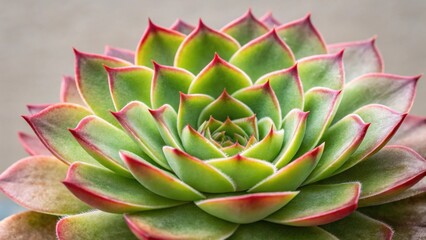 Fototapeta premium Echeveria Succulent with Green Leaves and Red Edges, Macro View