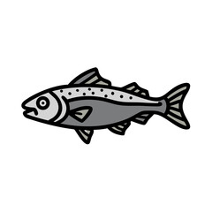 Stylized gray fish with black outline against black background