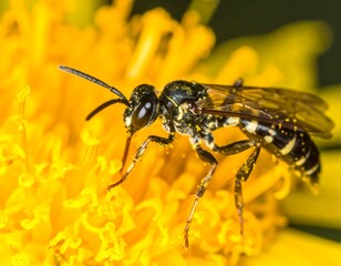 Close-up of a black and yellow insect on a flower