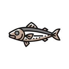 Isolated cartoon mackerel fish swimming left against black background