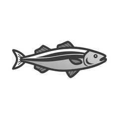 Stylized grey fish illustration on a black background