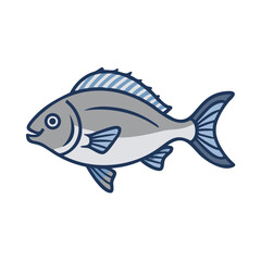 Cartoonish fish illustration on black background flat design style
