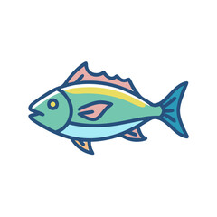 Colorful Fish Illustration with Blue Outline on Black Background