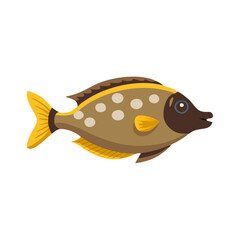 Cartoon fish swims on black background digital illustration