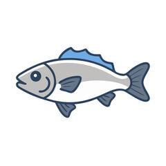 Simple blue and grey cartoon fish icon illustration