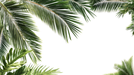 Lush palm fronds and tropical leaves, botanical frame element on transparent background