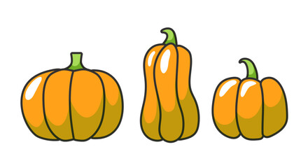 Pumpkin set. Vector flat icons isolated on white background