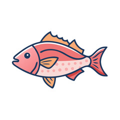 Pink fish illustration with dark outline on black background