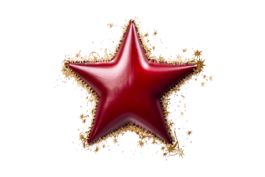 Red Star Decoration with Gold Glitter and Confetti PNG