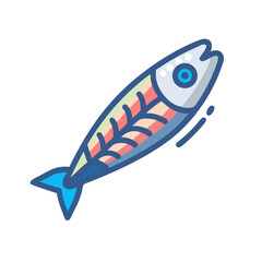 Flat design fish skeleton icon on a black background