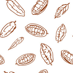 Cocoa beans seamless pattern, monochrome vector illustration, hand drawn