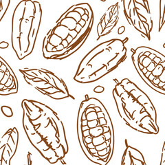 Cocoa beans seamless pattern, monochrome vector illustration, hand drawn
