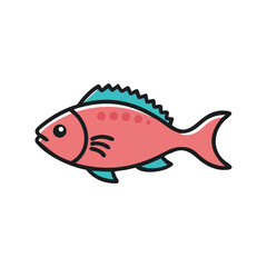 Stylized single cartoon fish with pink body and teal accents