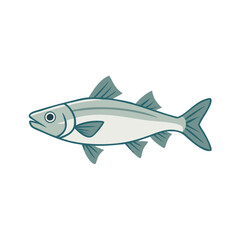 Stylized fish graphic swimming left on a black background