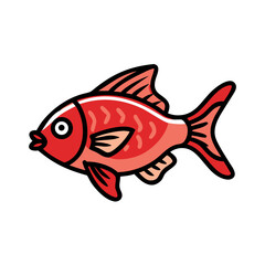 Red fish cartoon illustration swimming on a black background