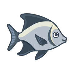 Stylized flat vector image of a silver batfish swimming