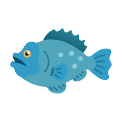 Stylized blue fish with gold eye on black background