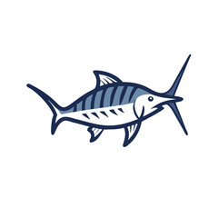 Isolated graphic swordfish in blue tones, dark background