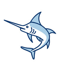 Stylized swordfish illustration in blue against a black background