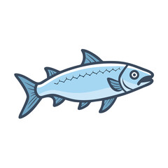 Cartoon blue fish on black background swimming to right