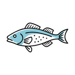 Stylized illustration of a light blue fish on black