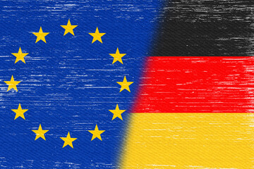 Distressed EU flag and German flag background