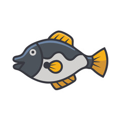 Stylized cartoon fish illustration against a black background