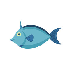 Cute blue unicorn fish cartoon illustration on black background