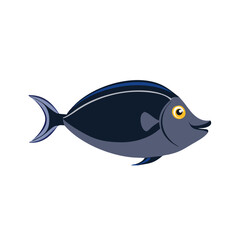 Fototapeta premium Cartoon style black fish swimming in the dark water