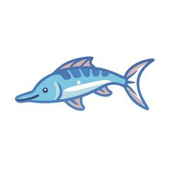 Cartoon swordfish illustration on black background for commercial use