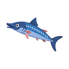 Stylized cartoon barracuda fish swimming isolated on black background
