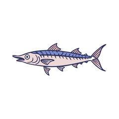 Stylized barracuda illustration isolated on black background profile view