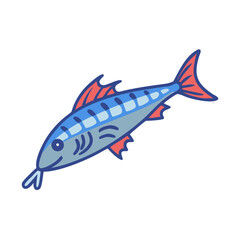 Stylized fish illustration with contrasting blue and red fins