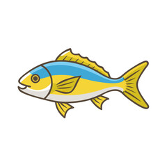 Stylized fish with blue and yellow on black background