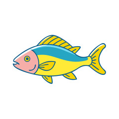 Isolated cartoon fish illustration with blue and yellow colors