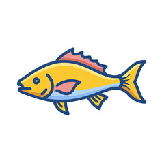 Isolated stylized golden fish swims to the right side