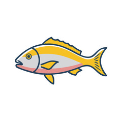 Stylized yellow fish illustration isolated on black background