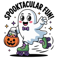 Adorable Halloween Ghosts with Candy Basket – Fun Roller Skating Pack