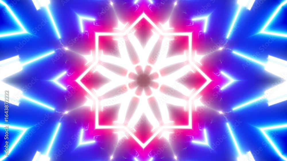 Poster pulsating neon kaleidoscope with glowing geometric lines