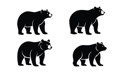 Four black bears standing on white background in silhouette style