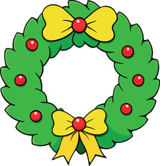 Charming Christmas Wreath Illustration with Festive Decorations and a Red Bow on Transparent Background charming wreath festive