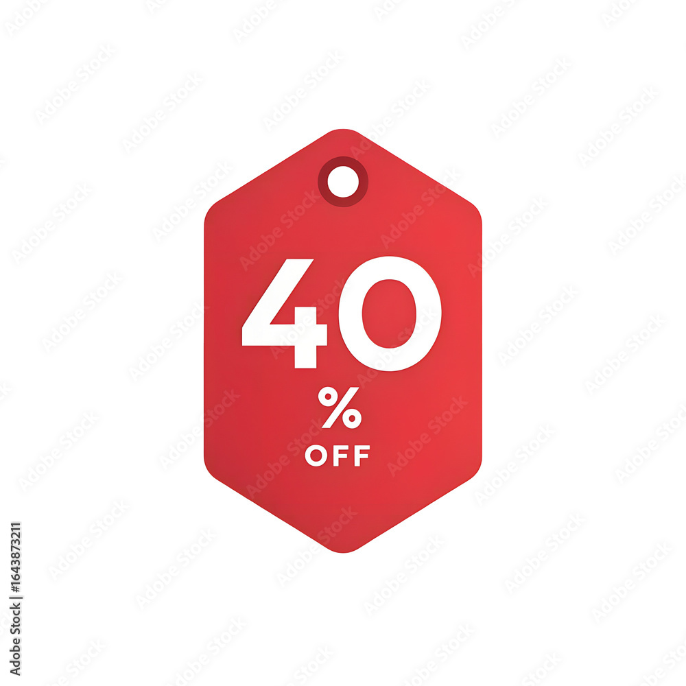 Poster red hexagonal tag with 40 percent off discount isolated on transparent background